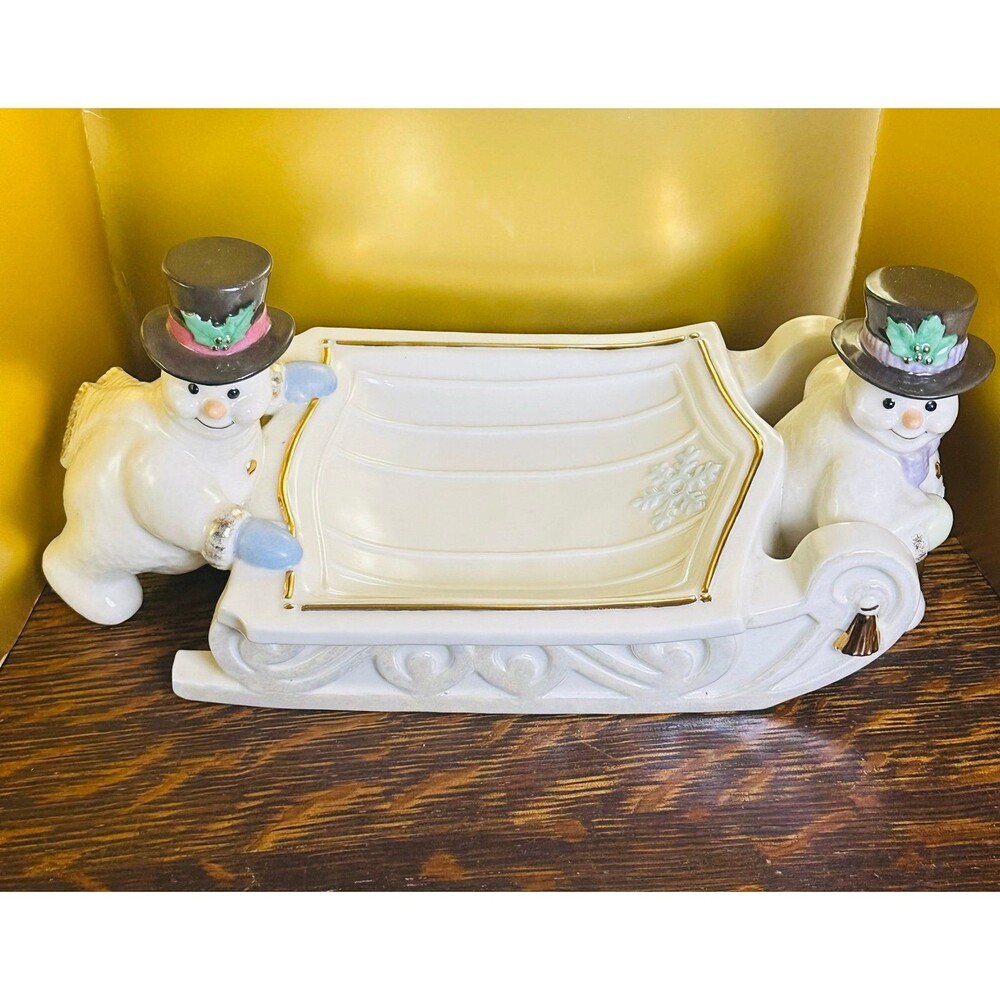 Lenox 2000 The Snowman Candy Tray Sled Fine Ivory Porcelain Gold Accent Vintage